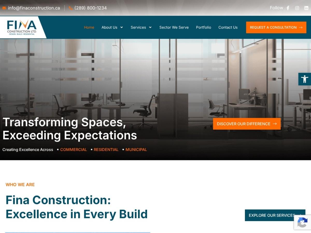 Screenshot of the FINA Construction website