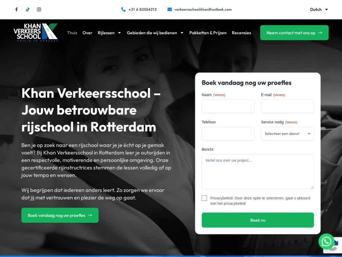 Screenshot of the Khan Driving School website