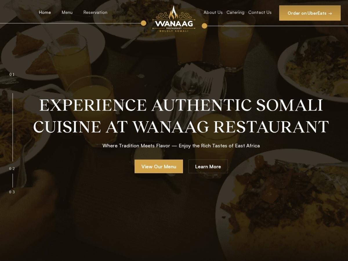 Screenshot of the Wanaag Restaurant website